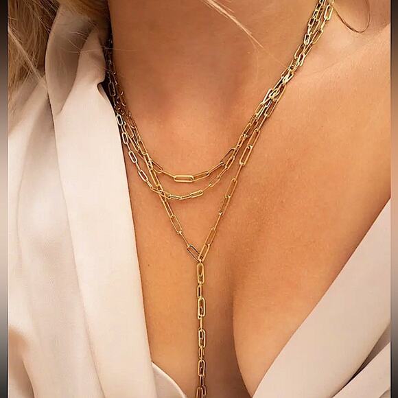 Gold Plated Paperclip Necklace, Multilayer, Minimalist, Boho, Statement - Picture 1 of 6